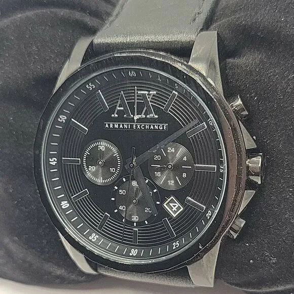 Armani Exchange AX2098 Men's Black Leather Analog Dial Quartz Wrist Watch BC463